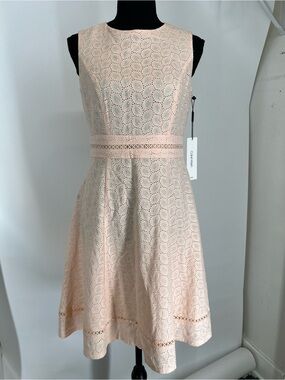 Calvin Klein Sleeveless Eyelet Fit-and-Flare Dress in Pale Peach
